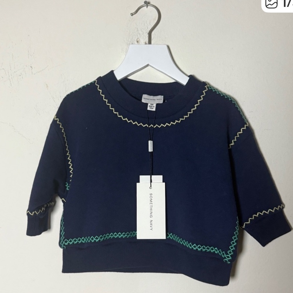 Smomething Navy Rowan Embroidered Navy Blue Sweater - New - 6-9 Months